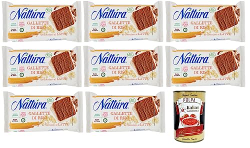 8x Náttúra, Bio-Reiskuchen mit Milchschokolade überzogen, leckerer und gesunder Snack, tolle Ballaststoffquelle, glutenfrei, 90-g-Packung + Italian Gourmet Polpa di Pomodoro 400g Dose von Italian Gourmet E.R.