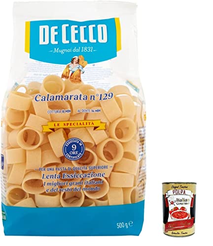 8x Pasta De Cecco Le specialita' 100% Italienisch Calamarata n. 129 Nudeln 500g + Italian Gourmet Polpa 400g von Italian Gourmet E.R.