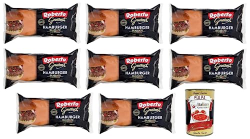 8x Roberto Gourmet Hamburger Glassato Brot mit Glasur,Packung mit 300g, Jede Packung enthält 4 Hamburger Buns + Italian Gourmet Polpa di Pomodoro 400g Dose 8x Roberto Gourmet Hamburger Glassato Brot mit Glasur,Packung mit 300g, Jede Packung enthält 4 Hamburger Buns + Italian Gourmet Polpa di Pomodoro 400g Dose von Italian Gourmet E.R.