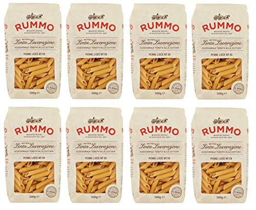 8x Rummo Pasta Penne Lisce n°59 Teigwaren aus Hartweizengrieß Bronzepaste 500g Packung von Italian Gourmet E.R.