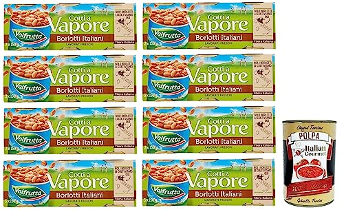 8x Valfrutta Fagioli Borlotti,Italienische Borlotti-Bohnen,Hülsenfrucht Gemüse Gekochte Bohnen,Dose 3x150g + Italian Gourmet Polpa di Pomodoro 400g Dose von Italian Gourmet E.R.