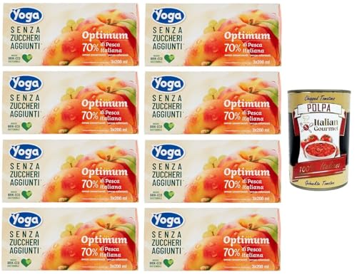 8x Yoga Succhi di Frutta Optimum Pesca,Pfirsich Fruchtsäfte,Ohne Zuckerzusatz, Alkoholfreies Erfrischungsgetränk 3x200ml + Italian Gourmet Polpa di Pomodoro 400g Dose von Italian Gourmet E.R.