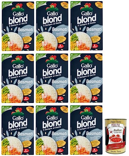 9x Gallo Riso Blond Basmati,Kochzeit 8 Minuten,Reis Ideal für Salate, Leichte Rezepte und Poké Bowl,Packung mit 500g + Italian Gourmet Polpa di Pomodoro 400g Dose von Italian Gourmet E.R.