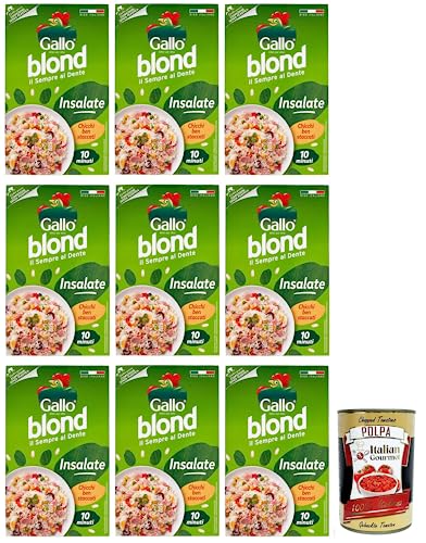 9x Gallo Riso Blond Insalate,100% Italienischer Reis,Kochzeit 10 Minuten,Ideal für Salate,Packung mit 1Kg + Italian Gourmet Polpa di Pomodoro 400g Dose von Italian Gourmet E.R.