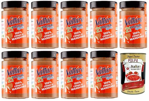 9x Náttúra Protein Sport,100% Mandelcreme, Protein Aufstrich ohne Zuckerzusatz,Glutenfrei, 100% natürlich, reich an Proteinen,180g + Italian Gourmet Polpa di Pomodoro 400g Dose von Italian Gourmet E.R.