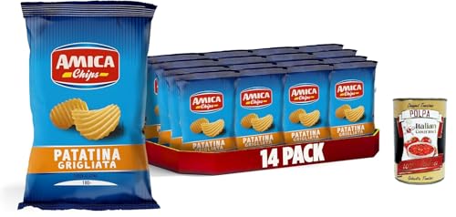 AMICA Chips | La Patatina Grigliata, Snack Senza Glutine, Gegrillter Chip, glutenfreie Snacks, mit Sonnenblumenöl, 14 x 100 g + Italian Gourmet polpa 400g AMICA Chips | La Patatina Grigliata, Snack Senza Glutine, Gegrillter Chip, glutenfreie Snacks, mit Sonnenblumenöl, 14 x 100 g + Italian Gourmet polpa 400g von Italian Gourmet E.R.