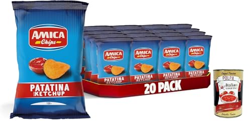 AMICA Chips | La Patatina Gusto Ketchup, Ketchup schmecken Chip, Gluten -freie Snacks mit Sonnenblumenöl, natürliches Aroma, 20 x 100 g + Italian Gourmet polpa 400g AMICA Chips | La Patatina Gusto Ketchup, Ketchup schmecken Chip, Gluten -freie Snacks mit Sonnenblumenöl, natürliches Aroma, 20 x 100 g + Italian Gourmet polpa 400g von Italian Gourmet E.R.