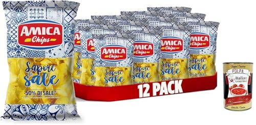 AMICA Chips | Patatine Classiche Sapore di Sale, Klassischer Kartoffel Chips -Geschmack von Salz mit 50% weniger Salz, glutenfreier Snacks mit Sonnenblumenöl, 12 x 175 g + Italian Gourmet polpa 400g AMICA Chips | Patatine Classiche Sapore di Sale, Klassischer Kartoffel Chips -Geschmack von Salz mit 50% weniger Salz, glutenfreier Snacks mit Sonnenblumenöl, 12 x 175 g + Italian Gourmet polpa 400g von Italian Gourmet E.R.
