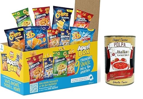 APERIBOX 9 - 263 g Schachtel Chips und herzhafte Snacks 9 Stück Geschenkidee 2023 + Italian Gourmet polpa 400g APERIBOX 9 - 263 g Schachtel Chips und herzhafte Snacks 9 Stück Geschenkidee 2023 + Italian Gourmet polpa 400g von Italian Gourmet E.R.