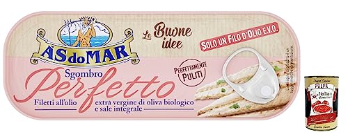 AS do MAR Filetti di Sgombro Perfetto,Makrelenfilets in Bio-Olivenöl Extra und Vollsalz,120g Dose + Italian Gourmet Polpa di Pomodoro 400g Dose von Italian Gourmet E.R.