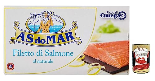 AS do MAR Filetto di Salmone al Naurale,Natürliches Lachsfilet,Reich an Omega 3,Dose 150g + Italian Gourmet Polpa di Pomodoro 400g Dose von Italian Gourmet E.R.