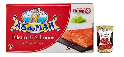 AS do MAR Filetto di Salmone all'Olio di Oliva,Lachsfilet in Olivenöl,Reich an Omega 3,Dose 150g + Italian Gourmet Polpa di Pomodoro 400g Dose von Italian Gourmet E.R.