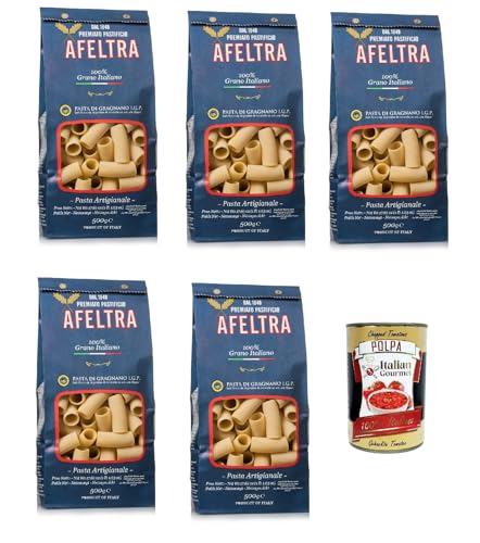 Afeltra Rigatoni 100% Grano Italiano 500g,Gragnano IGP - Nudeln aus Hartweizengrieß von höchster Qualität 5x 500g + Italian Gourmet Polpa di Pomodoro 400g Dose von Italian Gourmet E.R.