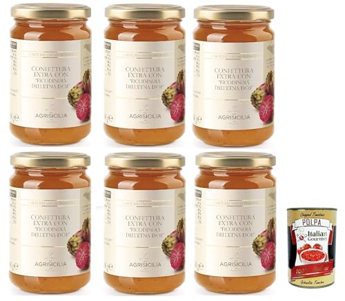 Agrisicilia Extra Marmelade mit "Feigen von Indien der Etna D.O.P." Mit hochwertiger Obst- und Handwerksverarbeitung ideales Glas zum Frühstück und Snack, 6x 360 g + Italian Gourmet polpa 400g Agrisicilia Extra Marmelade mit "Feigen von Indien der Etna D.O.P." Mit hochwertiger Obst- und Handwerksverarbeitung ideales Glas zum Frühstück und Snack, 6x 360 g + Italian Gourmet polpa 400g von Italian Gourmet E.R.
