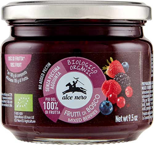 Alce Nero Composta di Frutti di Bosco Biologica Bio Kompott von Beeren mit Bio-Erdbeeren, Brombeeren, Heidelbeeren, roten Johannisbeeren und Himbeeren 270g von Italian Gourmet E.R.