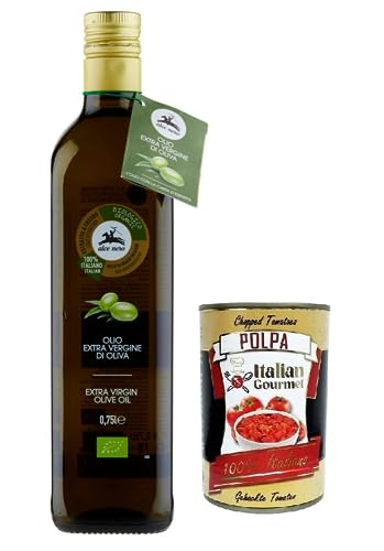 Alce Nero Olio 100 % Italienisch Bio-Natives Olivenöl Extra,mit italienischen Bio-Oliven,750ml Glasflasche + Italian Gourmet Polpa di Pomodoro 400g Dose von Italian Gourmet E.R.