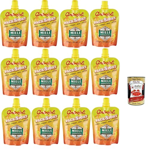 Ambrosoli Packsport Miele Millefiori, sport honey honig, IDEAL FÜR Sportler, Frühstück, sehr streichfähig. 12x 100g + Italian Gourmet polpa 400g Ambrosoli Packsport Miele Millefiori, sport honey honig, IDEAL FÜR Sportler, Frühstück, sehr streichfähig. 12x 100g + Italian Gourmet polpa 400g von Italian Gourmet E.R.