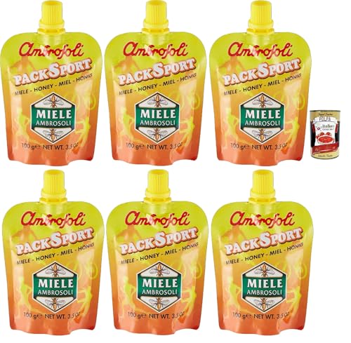 Ambrosoli Packsport Miele Millefiori, sport honey honig, IDEAL FÜR Sportler, Frühstück, sehr streichfähig. 6x 100g + Italian Gourmet polpa 400g Ambrosoli Packsport Miele Millefiori, sport honey honig, IDEAL FÜR Sportler, Frühstück, sehr streichfähig. 6x 100g + Italian Gourmet polpa 400g von Italian Gourmet E.R.