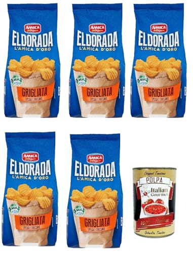 Amica Chips Eldorada Grigliata Salzige Kartoffelchips mit gewelltem Schnitt 5x 130g glutenfreie knusprige Kartoffel chips + Italian Gourmet polpa 400g Amica Chips Eldorada Grigliata Salzige Kartoffelchips mit gewelltem Schnitt 5x 130g glutenfreie knusprige Kartoffel chips + Italian Gourmet polpa 400g von Italian Gourmet E.R.