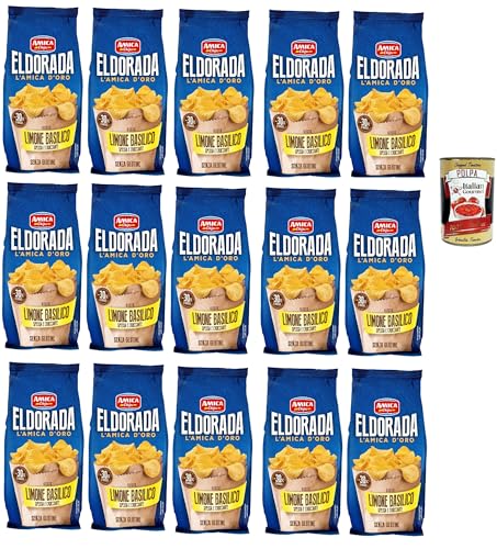 Amica Chips Eldorada Salzige Kartoffelchips mit Zitrone und Basilikum 15x 130g glutenfreie knusprige Kartoffel chips + Italian Gourmet poplpa 400g Amica Chips Eldorada Salzige Kartoffelchips mit Zitrone und Basilikum 15x 130g glutenfreie knusprige Kartoffel chips + Italian Gourmet poplpa 400g von Italian Gourmet E.R.