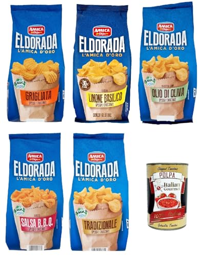 Amica Chips Eldorada Testpaket Salzige Kartoffelchips mit gewelltem Schnitt 5x 130g glutenfreie knusprige Kartoffel chips + Italian Gourmet polpa 400g Amica Chips Eldorada Testpaket Salzige Kartoffelchips mit gewelltem Schnitt 5x 130g glutenfreie knusprige Kartoffel chips + Italian Gourmet polpa 400g von Italian Gourmet E.R.