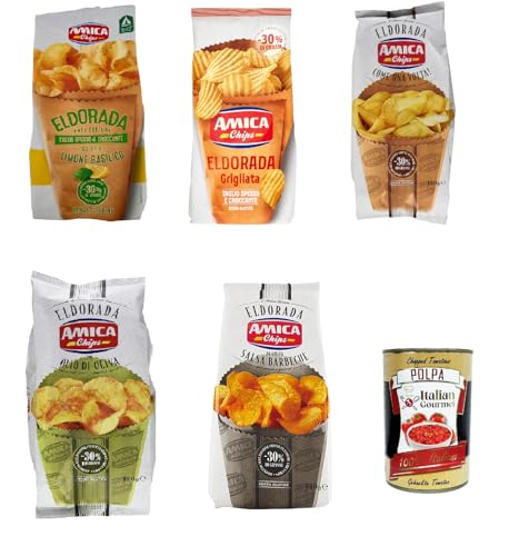 Amica Chips Eldorada Testpaket Salzige Kartoffelchips mit gewelltem Schnitt 5x 130g glutenfreie knusprige Kartoffel chips von Italian Gourmet E.R.