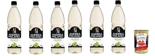 Andrea Milano, Weißweinessig, ideal zum Kombinieren mit rohem Gemüse, hervorragend zum Marinieren und Saucen, ausgeglichener Geschmack, 6% Säure, 6x 1LT + Italian Gourmet polpa 400g von Italian Gourmet E.R.