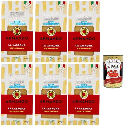 Armando, La Lasagna, Pasta di Semola di Grano Duro di Filiera 100% ItalianoDurumweizen -Grießnudel 100% italienische Lieferkette - Bronze durchbohrt, 6x 500 g + Italian Gourmet polpa 400g Armando, La Lasagna, Pasta di Semola di Grano Duro di Filiera 100% ItalianoDurumweizen -Grießnudel 100% italienische Lieferkette - Bronze durchbohrt, 6x 500 g + Italian Gourmet polpa 400g von Italian Gourmet E.R.