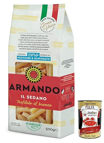 Armando Il Sedano,Bronzegezogene Nudeln,100% Italienische Pasta 500g + Italian Gourmet Polpa di Pomodoro 400g Dose von Italian Gourmet E.R.