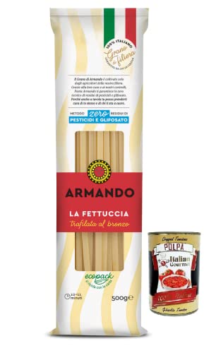 Armando La Fettuccia,Bronzegezogene Nudeln,100% Italienische Pasta 500g + Italian Gourmet Polpa di Pomodoro 400g Dose von Italian Gourmet E.R.
