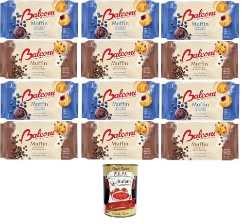 Balconi Testpaket Muffin Con Cuore di Mirtillo, Con Gocce di Cioccolato Muffin mit Blaubeerherz, mit Schokoladenstückchen 12x240gr + Italian Gourmet Polpa 400g Balconi Testpaket Muffin Con Cuore di Mirtillo, Con Gocce di Cioccolato Muffin mit Blaubeerherz, mit Schokoladenstückchen 12x240gr + Italian Gourmet Polpa 400g von Italian Gourmet E.R.