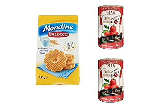 Balocco Mondine Kekse mit Reismehl und frischer italienischer Milch biscuits cookies 350g + Italian Gourmet 100% italienische geschälte Tomaten dosen 2x 400g von Italian Gourmet E.R.