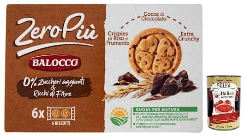 Balocco Zero Più Biscotti Ohne Zuckerzusatz,Kekse mit Reis- und Weizencrispies,Schokoladentropfen und Extra Crunchy 210g + Italian Gourmet Polpa di Pomodoro 400g Dose von Italian Gourmet E.R.