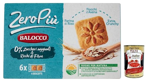 Balocco Zero Più Biscotti Ohne Zuckerzusatz,Kekse mit Reismehl, Haferflocken und Extra Crunchy,Packung mit 230g + Italian Gourmet Polpa di Pomodoro 400g Dose von Italian Gourmet E.R.