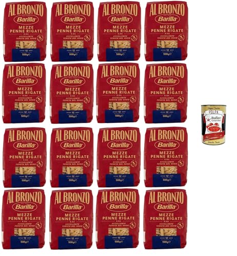 Barilla Al Bronzo Pasta Mezze Penne Rigate Bronze Gezogene Pasta Rohe Verarbeitungsmethode 16x 500gr + Italian Gourmet polpa 400g Barilla Al Bronzo Pasta Mezze Penne Rigate Bronze Gezogene Pasta Rohe Verarbeitungsmethode 16x 500gr + Italian Gourmet polpa 400g von Italian Gourmet E.R.