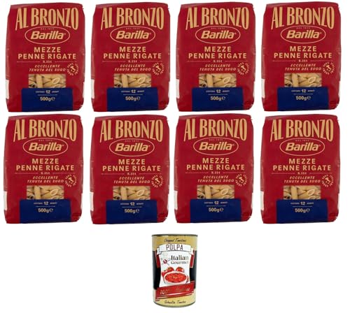 Barilla Al Bronzo Pasta Mezze Penne Rigate Bronze Gezogene Pasta Rohe Verarbeitungsmethode 8x 500gr + Italian Gourmet polpa 400g Barilla Al Bronzo Pasta Mezze Penne Rigate Bronze Gezogene Pasta Rohe Verarbeitungsmethode 8x 500gr + Italian Gourmet polpa 400g von Italian Gourmet E.R.