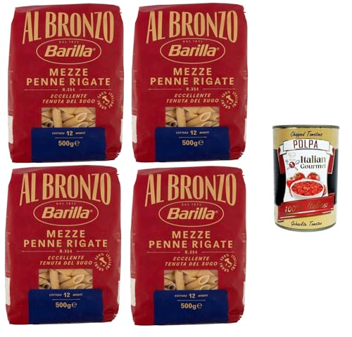 Barilla Al Bronzo Pasta Mezze Penne Rigate Bronze Gezogene Pasta Rohe Verarbeitungsmethode4x 500gr + Italian Gourmet polpa 400g Barilla Al Bronzo Pasta Mezze Penne Rigate Bronze Gezogene Pasta Rohe Verarbeitungsmethode4x 500gr + Italian Gourmet polpa 400g von Italian Gourmet E.R.