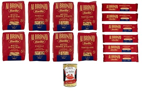 Barilla Al Bronzo Testpaket Pasta Fusilli,Mezze Penne,Mezzi Rigatoni,Linguine,Spaghetti,Spaghettoni,Tortiglioni, Bronze Gezogene Pasta Rohe Verarbeitungsmethode 14x 500gr + Italian Gourmet polpa 400g Barilla Al Bronzo Testpaket Pasta Fusilli,Mezze Penne,Mezzi Rigatoni,Linguine,Spaghetti,Spaghettoni,Tortiglioni, Bronze Gezogene Pasta Rohe Verarbeitungsmethode 14x 500gr + Italian Gourmet polpa 400g von Italian Gourmet E.R.