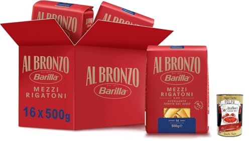 Barilla Pasta Al Bronzo Mezzi Rigatoni 100% italienischer Weizen, Bronze -Zeichnungsnudeln mit roher Bronzeverarbeitung, oft und volles Format, 16x 500 g + Italian Gourmet polpa 400g Barilla Pasta Al Bronzo Mezzi Rigatoni 100% italienischer Weizen, Bronze -Zeichnungsnudeln mit roher Bronzeverarbeitung, oft und volles Format, 16x 500 g + Italian Gourmet polpa 400g von Italian Gourmet E.R.