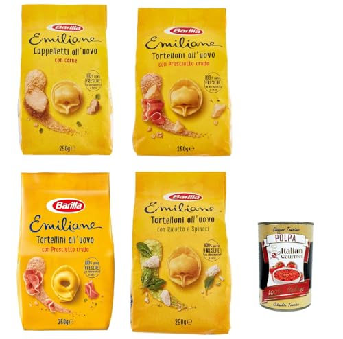 Pasta Le Emiliane Testpaket Eier gefüllte Nudeln, Pasta -Eiernudeln mit 100% frischen italienischen Eiern, ideal in Brühe oder Sauce 4x 250 g + Italian gourmet polpa 400g Pasta Le Emiliane Testpaket Eier gefüllte Nudeln, Pasta -Eiernudeln mit 100% frischen italienischen Eiern, ideal in Brühe oder Sauce 4x 250 g + Italian gourmet polpa 400g von Italian Gourmet E.R.