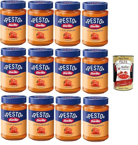 Barilla Pesto Alla Calabrese con Peperoni Condimento e Sugo per Pasta Kalabrisches Pesto mit Paprikagewürz und Pastasauce 12x190gr + Italian Gourmet polpa 400g Barilla Pesto Alla Calabrese con Peperoni Condimento e Sugo per Pasta Kalabrisches Pesto mit Paprikagewürz und Pastasauce 12x190gr + Italian Gourmet polpa 400g von Italian Gourmet E.R.