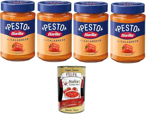 Barilla Pesto Alla Calabrese con Peperoni Condimento e Sugo per Pasta Kalabrisches Pesto mit Paprikagewürz und Pastasauce 4x190gr + Italian Gourmet polpa 400g Barilla Pesto Alla Calabrese con Peperoni Condimento e Sugo per Pasta Kalabrisches Pesto mit Paprikagewürz und Pastasauce 4x190gr + Italian Gourmet polpa 400g von Italian Gourmet E.R.