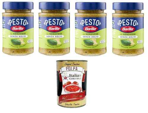 Barilla Pesto Alla Genovese senz'Aglio Condimento e Sugo per Pasta Genueser Pesto ohne Knoblauchgewürz und Nudelsauce 4x190gr + Italian Gourmet polpa 400g Barilla Pesto Alla Genovese senz'Aglio Condimento e Sugo per Pasta Genueser Pesto ohne Knoblauchgewürz und Nudelsauce 4x190gr + Italian Gourmet polpa 400g von Italian Gourmet E.R.
