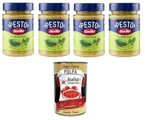Barilla Pesto Basilico e Rucola Condimento e Sugo per Pasta Pesto Basilikum-Rucola-Gewürz und Sauce für Pasta 4x190gr + Italian Gourmet polpa 400g Barilla Pesto Basilico e Rucola Condimento e Sugo per Pasta Pesto Basilikum-Rucola-Gewürz und Sauce für Pasta 4x190gr + Italian Gourmet polpa 400g von Italian Gourmet E.R.