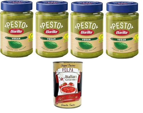 Barilla Pesto Di Basilico Vegan Condimento e Sugo per Pasta Veganes Basilikum-Pesto-Gewürz und Pastasauce 4x190 g+ Italian Gourmet polpa 400g Barilla Pesto Di Basilico Vegan Condimento e Sugo per Pasta Veganes Basilikum-Pesto-Gewürz und Pastasauce 4x190 g+ Italian Gourmet polpa 400g von Italian Gourmet E.R.