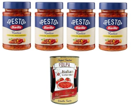 Barilla Pesto Rustico Verdure Mediterranee Condimento e Sugo per Pasta Rustic Pesto, mediterrane Gemüsegewürz- und Pastasauce 4x200gr + Italian Gourmet polpa 400g Barilla Pesto Rustico Verdure Mediterranee Condimento e Sugo per Pasta Rustic Pesto, mediterrane Gemüsegewürz- und Pastasauce 4x200gr + Italian Gourmet polpa 400g von Italian Gourmet E.R.