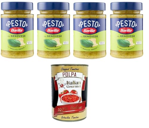 Barilla Pesto alla Genovese con Basilico Fresco Condimento e Sugo per Pasta Genueser Pesto mit frischem Basilikumgewürz und Pastasauce 4x190gr + Italian Gourmet polpa 400g Barilla Pesto alla Genovese con Basilico Fresco Condimento e Sugo per Pasta Genueser Pesto mit frischem Basilikumgewürz und Pastasauce 4x190gr + Italian Gourmet polpa 400g von Italian Gourmet E.R.