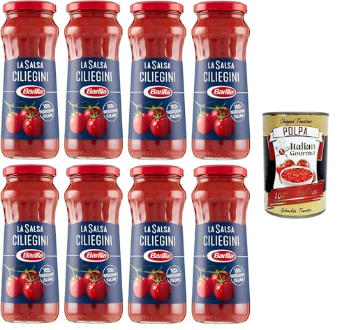Barilla Salsa Pronta Ciliegini Fertig-Kirschsauce mit 100% italienischen Kirschtomaten, ohne Konservierungsstoffe und Zuckerzusatz,8x 300 g+ Italian Gourmet polpa 400gr Barilla Salsa Pronta Ciliegini Fertig-Kirschsauce mit 100% italienischen Kirschtomaten, ohne Konservierungsstoffe und Zuckerzusatz,8x 300 g+ Italian Gourmet polpa 400gr von Italian Gourmet E.R.