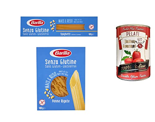 Barilla - Spaghetti e Penne rigate Glutenfrei - 2x 400g + Italian Gourmet 100% italienische geschälte Tomaten dosen 400g Barilla - Spaghetti e Penne rigate Glutenfrei - 2x 400g + Italian Gourmet 100% italienische geschälte Tomaten dosen 400g von Italian Gourmet E.R.