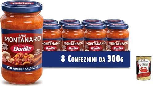 Barilla Sugo Montanaro Sauce, Sauce bereit für Tomaten mit Wurst und Pilzen, Ferge Sauce, 8x 300g Paket + Italian Gourmet polpa 400g Barilla Sugo Montanaro Sauce, Sauce bereit für Tomaten mit Wurst und Pilzen, Ferge Sauce, 8x 300g Paket + Italian Gourmet polpa 400g von Italian Gourmet E.R.